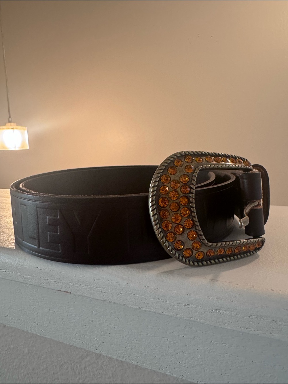Harley-Davidson Brown Leather Belt with Bedazzled Buckle - Picture 5 of 6